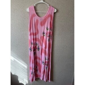 PINEAPPLE MOON‎ Pink Floral Tropical Maxi Dress Sleeveless One Size Rayon